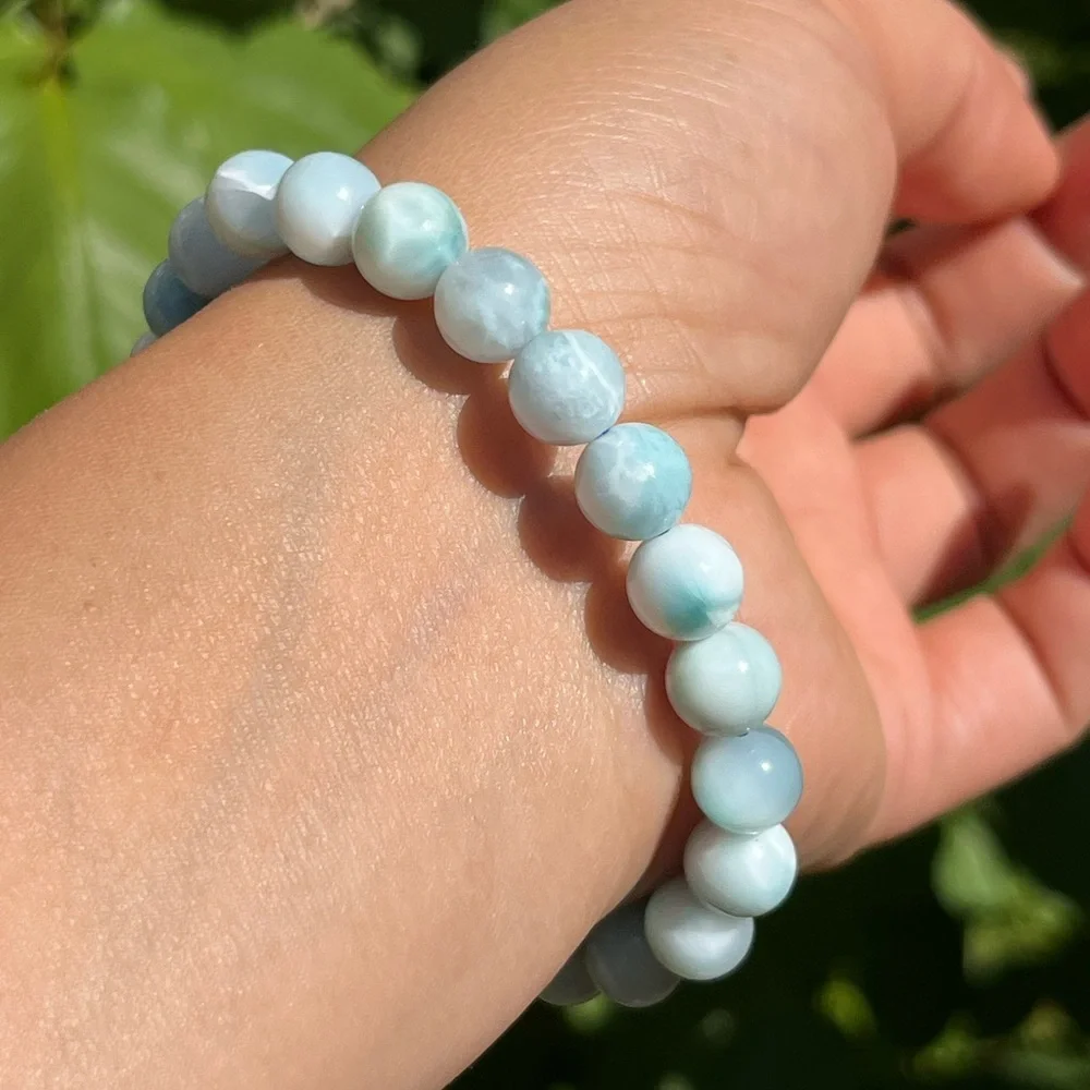 8mm stretchable natural Larimar bracelet - Picture 7 of 8